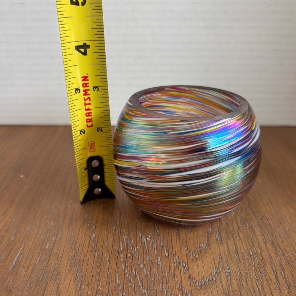 Murano Iridescent Multicolor Swirl Glass Votive Candle Holder - Picture 5 of 7